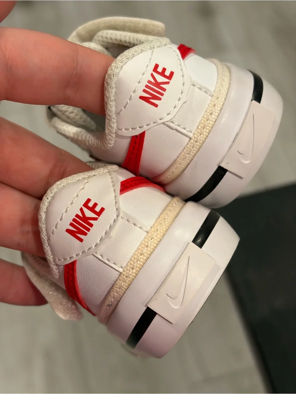 Nike Kids White Sneaker with Red Swoosh - Velcro Strap
